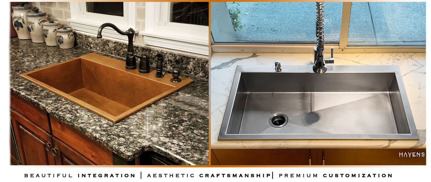 Top mount custom sinks in copper and stainless steel