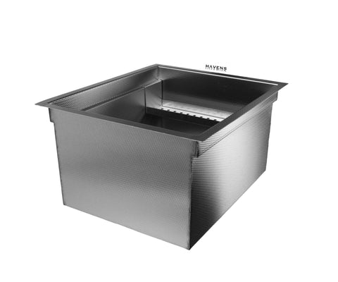 Deep utility sink made of 16 gauge stainless steel with a built-in ledge.