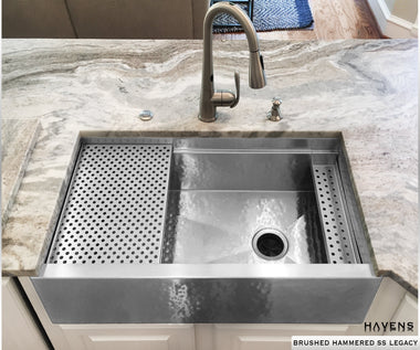 Hand hammered stainless steel farm sink