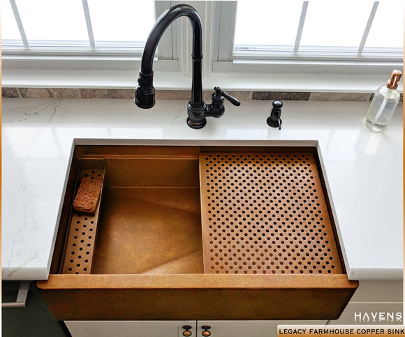 Legacy copper farmhouse custom workstation sink by Havens Metal