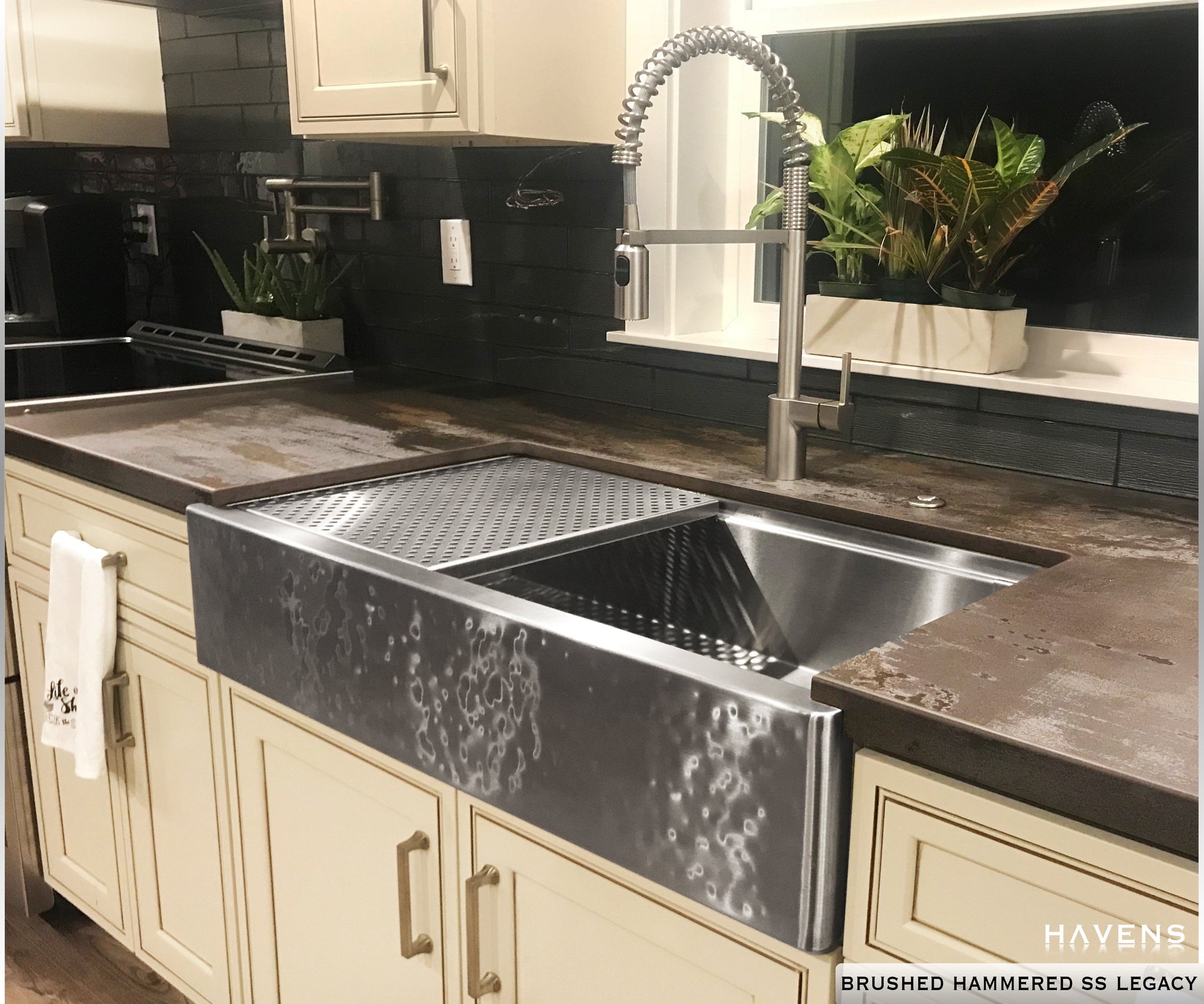 Legacy Stainless Farm Sink Brushed Hammered Havens Luxury Metals