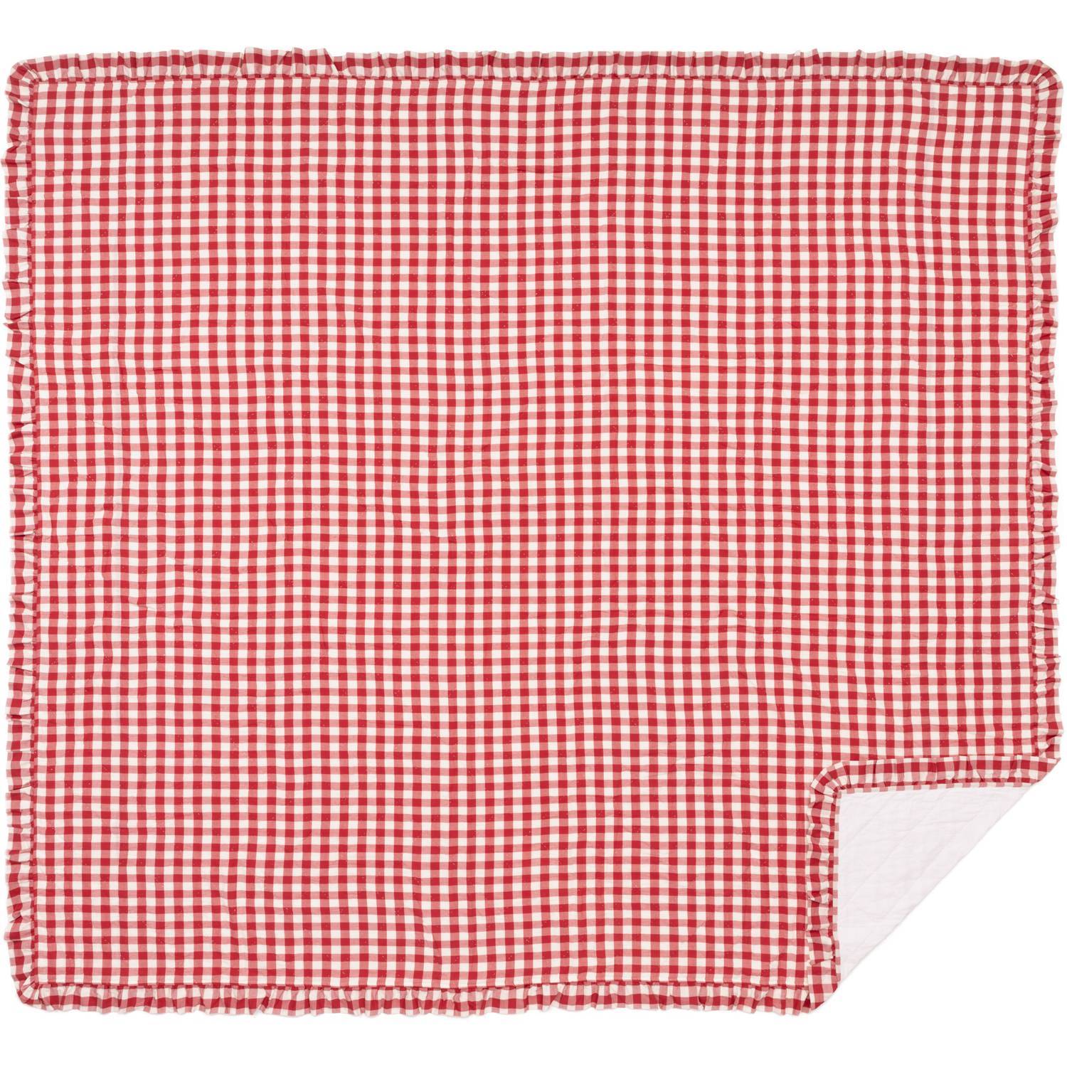 Annie Buffalo Red Check Ruffled King Quilt Coverlet 105wx95l The