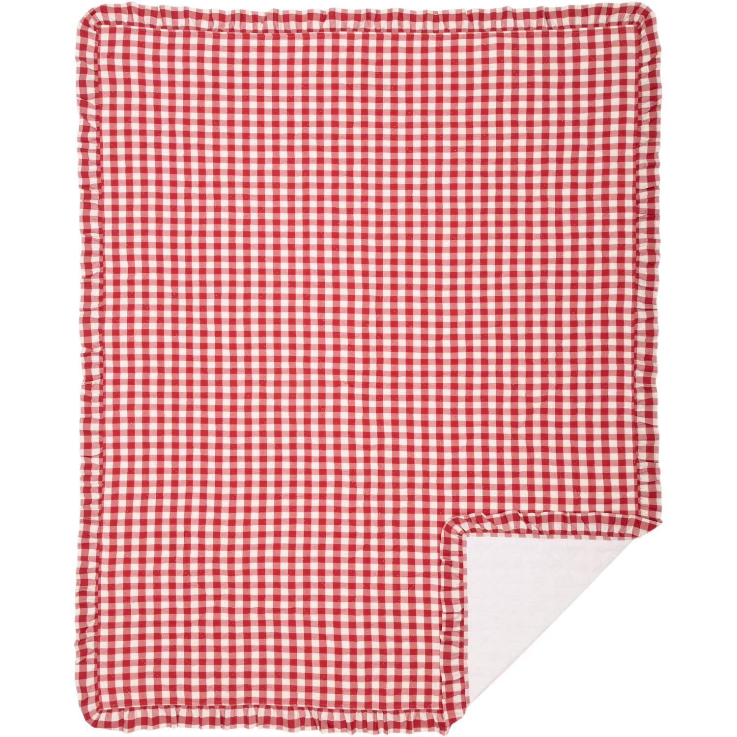 Annie Buffalo Red Check Ruffled Twin Quilt Coverlet 68wx86l The