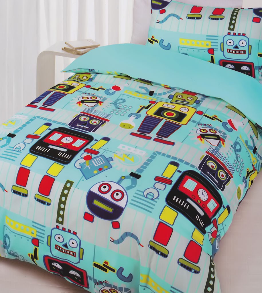 Robots Glow In The Dark Single Quilt Cover Kool Kids Bedding