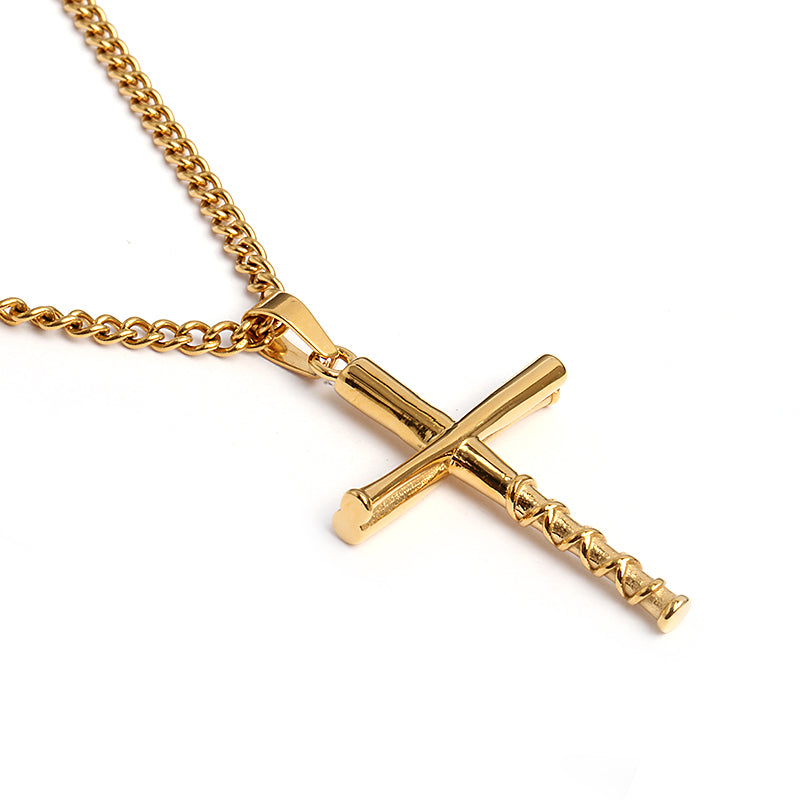 Golden Stacked Bat Cross Pendant with Chain (FREE SHIPPING) – HOF JEWELRY