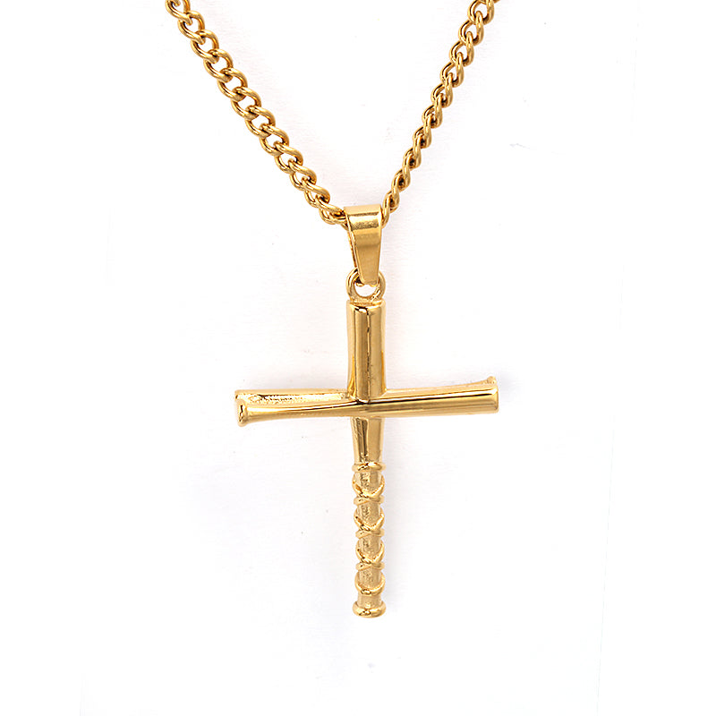 Golden Stacked Bat Cross Pendant with Chain (FREE SHIPPING) – HOF JEWELRY