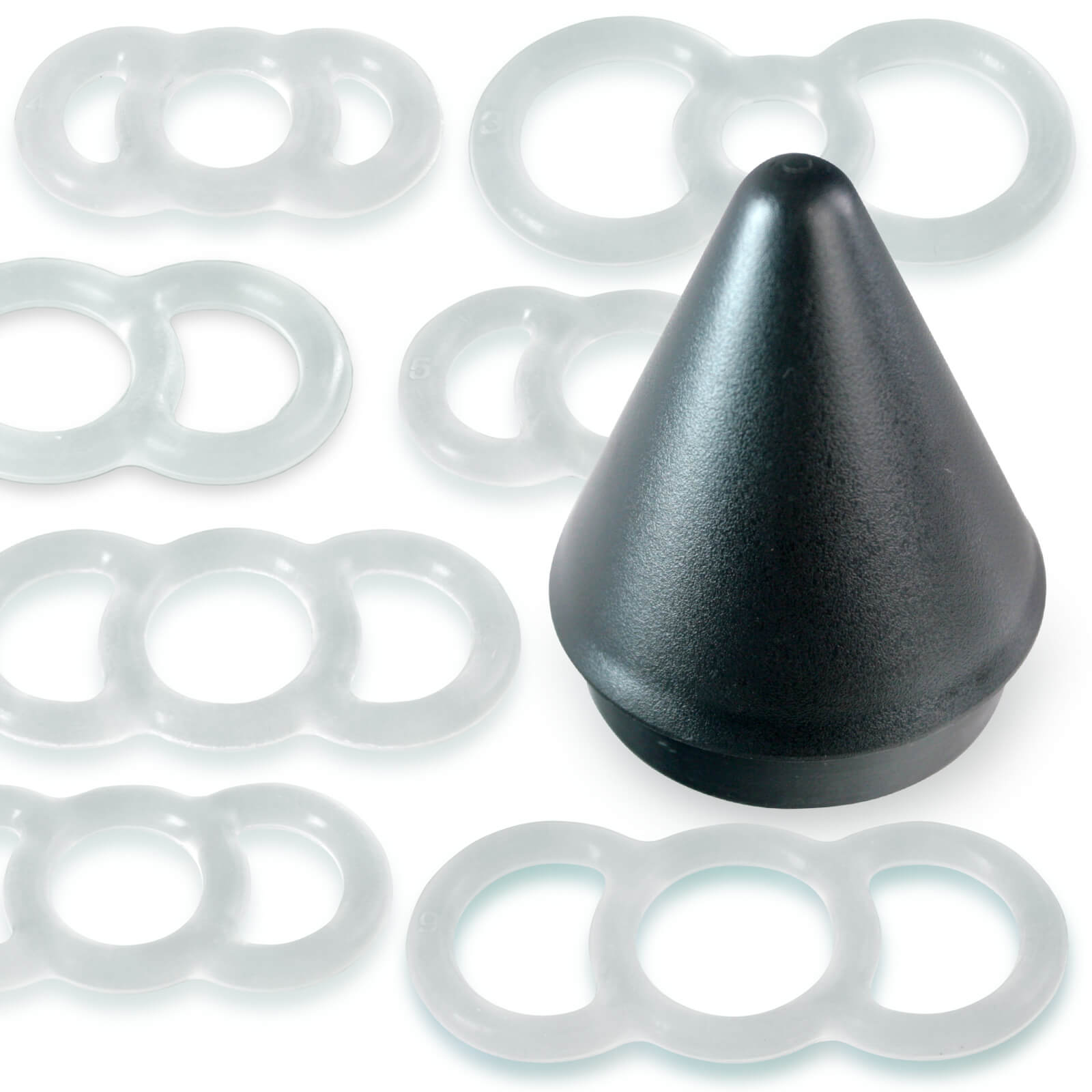 LeLuv EYRO Tension Rings and 2.25" EasyOp Cylinder Loader Cone - Uncoated Silicone Singles or Sampler Packs - .5" Through 1" Diameters