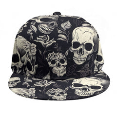 Skulls On Black Background Baseball Cap With Flat Brim