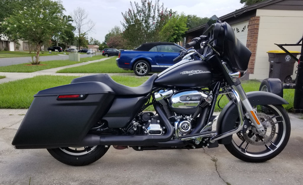 NastyHog Denim Black Stretched Bags on a 2017 Street Glide