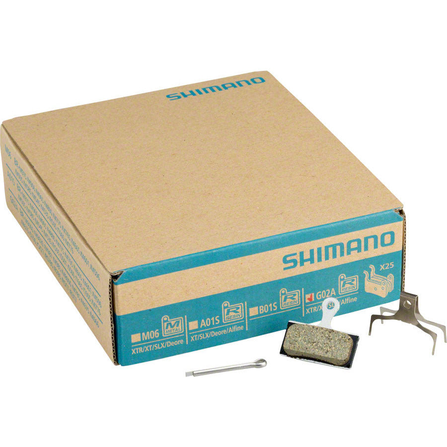 shimano-g02a-resin-disc-brake-pads-and-spring-25-pairs-xtr-br-m9020-xt-br-m8000-slx-br-m675-deore-br-m615-br-r517-calipers
