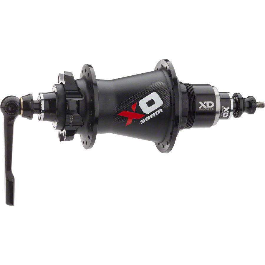 sram-x0-rear-disc-hub-28h-black-red-with-axle-end-caps-for-qr-and-12x142mm-with-xd-11-12-speed-driver-body
