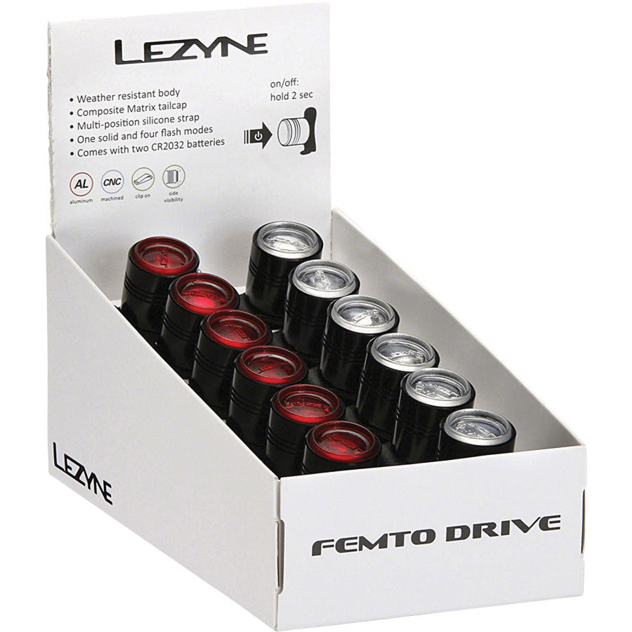 lezyne-femto-drive-headlight-and-taillight-display-set-box-of-6-headlights-and-6-taillights-with-mounts-black