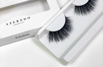 Azeredo Cosmetics.   Fabulous lash has a more dramatic doll like effect. This design gives a wispy effect with drama. The short, long pattern that goes across the band gives a dramatic effect. 