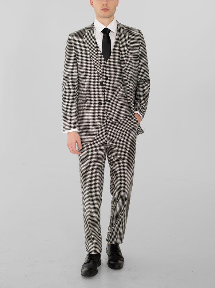 Alain Dupetit Black & White Large Houndstooth Three Piece Men's Suit ...