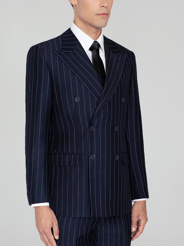 NAVY BLUE WIDE PINSTRIPE DOUBLE BREASTED WIDE LAPEL SUIT – ALAIN ...