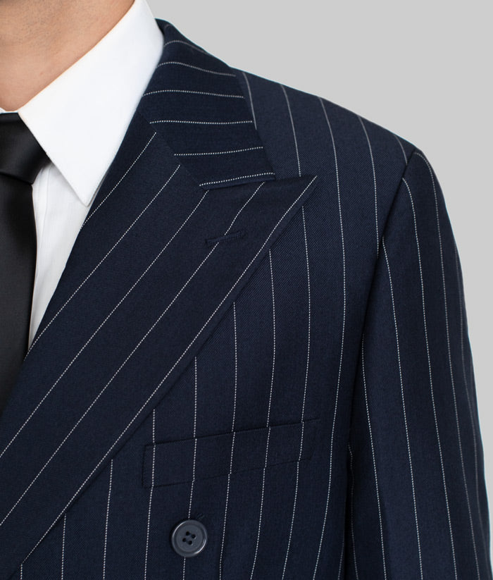 NAVY BLUE WIDE PINSTRIPE DOUBLE BREASTED WIDE LAPEL SUIT – ALAIN ...