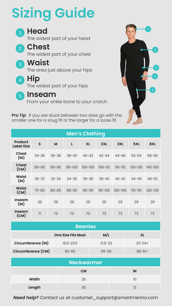 Men's Clothing Chart Table – Smart Merino New Zealand