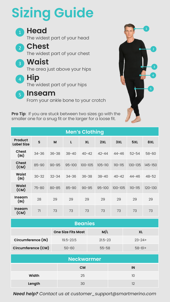 Men's Merino Sizing Chart