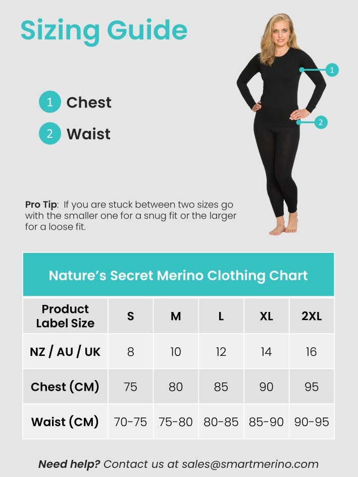 Nature's Secret - Sizing Guide - Merino Underwear