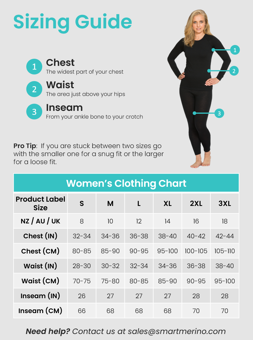 Women's Clothing Chart Table – Smart Merino New Zealand