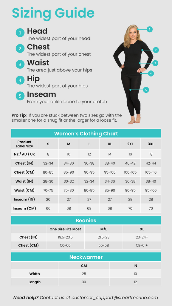 Women's merino sizing guide