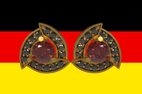 Germany-inspired-customized-jewelry-durango-studs-ruby-black-diamond-14kt-yellow-gold-earrings