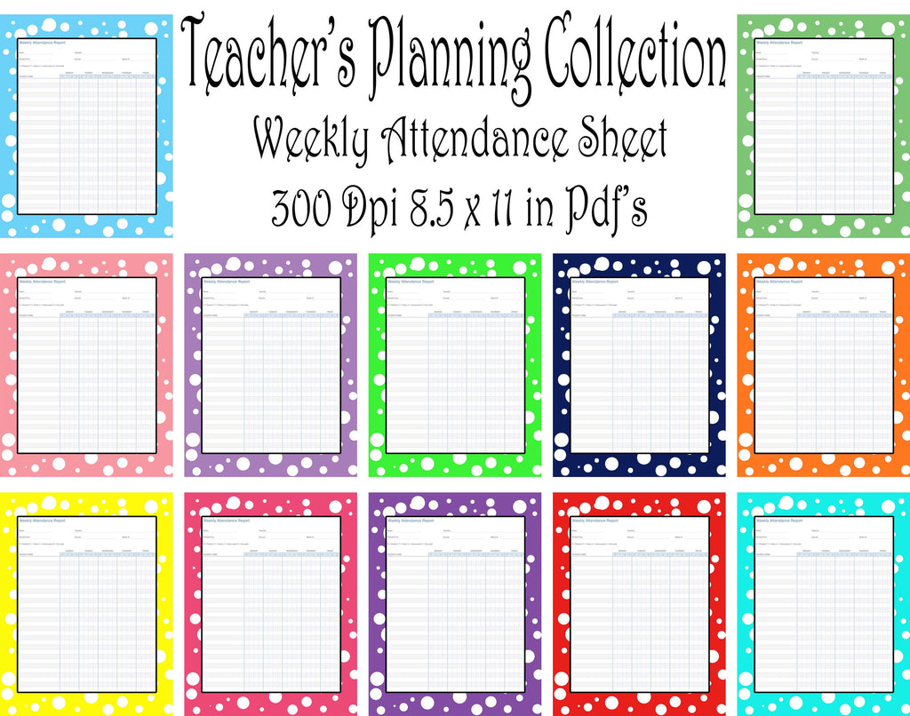 Attendance Teacher Planning Collection Weekly Attendance Sheet Pack 12 – Purposely Designed