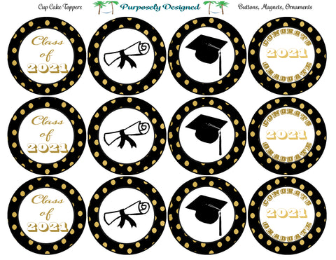 Download Graduation 2021 Cupcake Toppers Black And Gold Printable Party Tags Purposely Designed