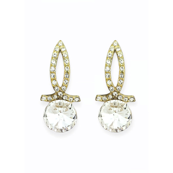 Gold Tone Earrings With Clear Crystals