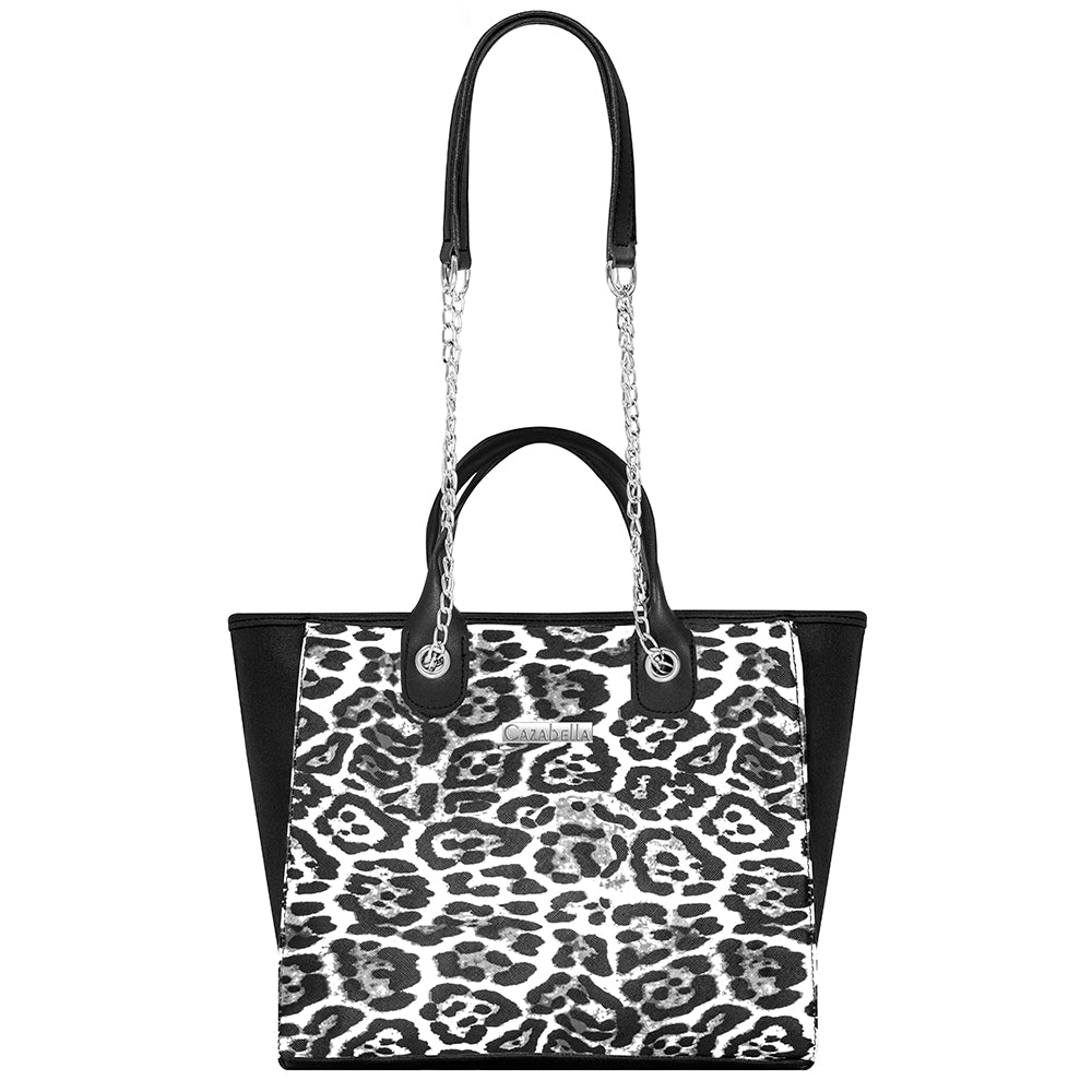 white leopard print bag