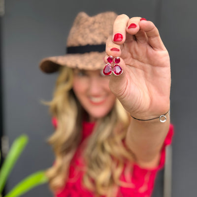 Everyday Gemstone Ruby Red Corundum Duet Earrings-Earrings-Uberkate_Personalised_Gemstone_Jewellery