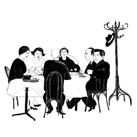 image of sketch of a dinner party - popular artists