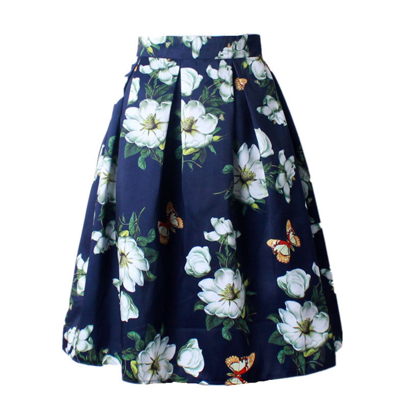 Owlprincess 2016 Summer Women Vintage Retro Satin Floral Pleated Skirt