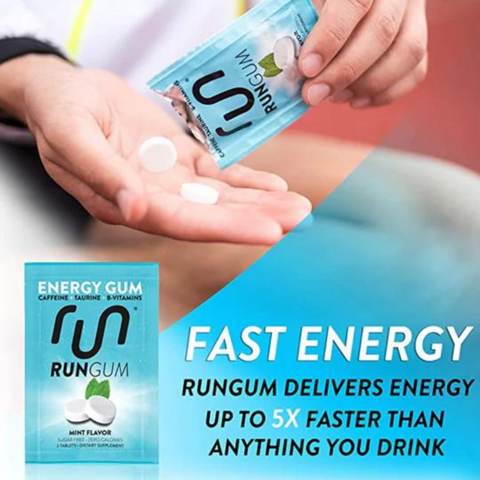 run gum stock photo with advertising text about energy absorption