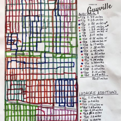 map of oak park with route marked off and dates on the side