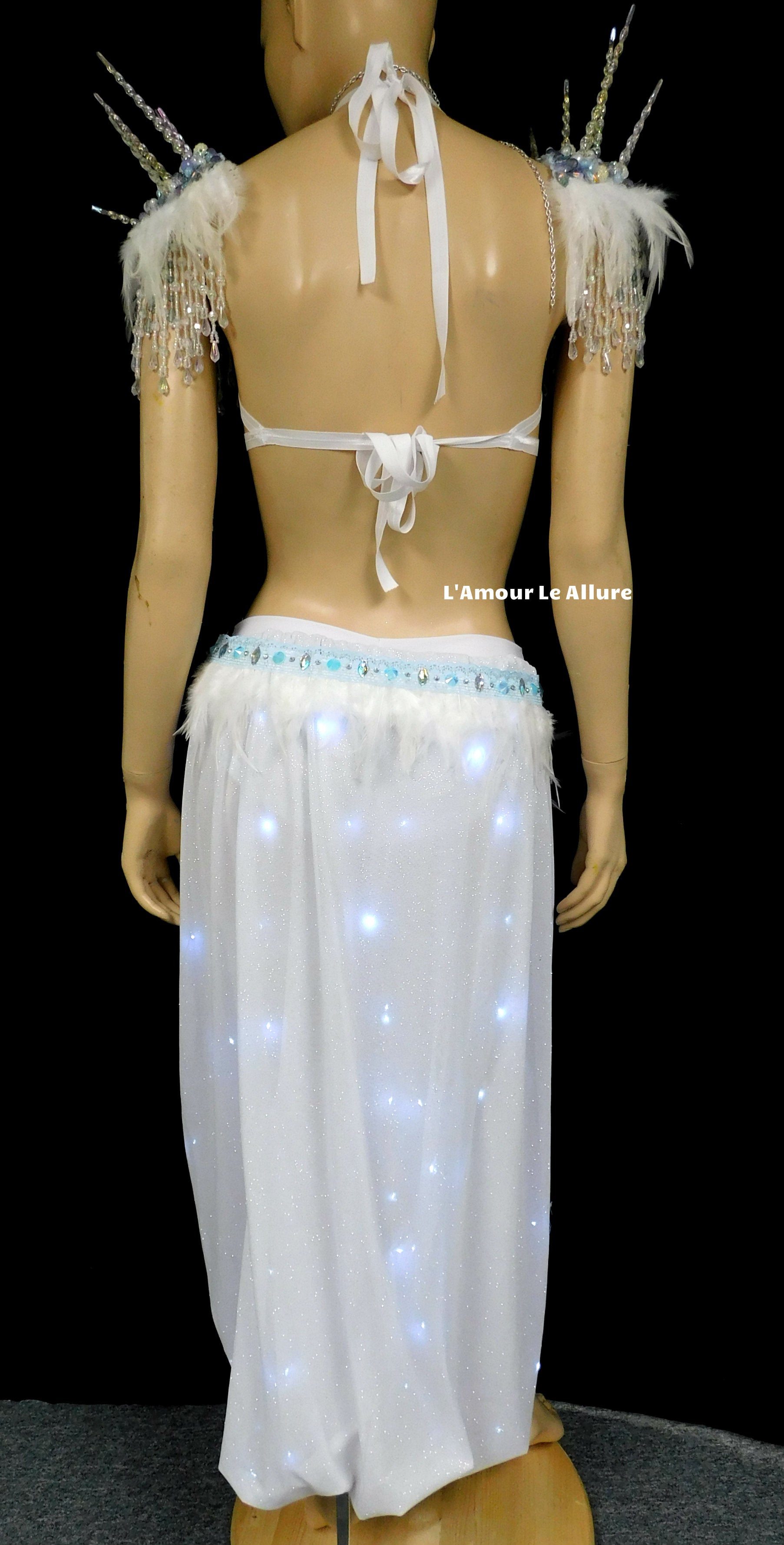 Frozen Ice Queen Elsa Icicle Crown Samba Cage Bra top LED Skirt and Thigh Garters