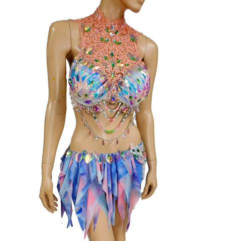 Flower Rave Bra, Belly Dancer Bra, Costume, costumeFlowers may vary