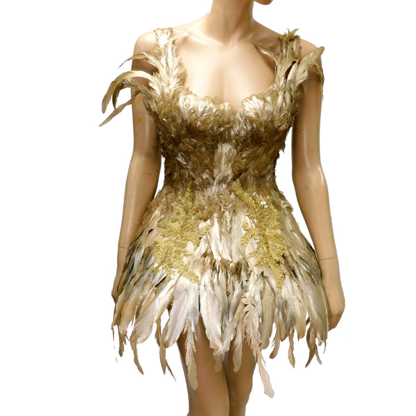 Gold Feather Goddess Dress Costume