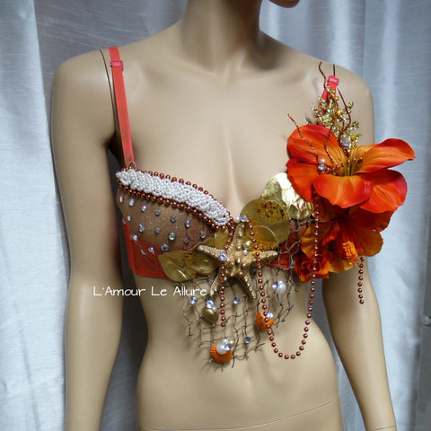 Dripping in Gold Turquoise Mermaid Bra Top Costume Cosplay Dance