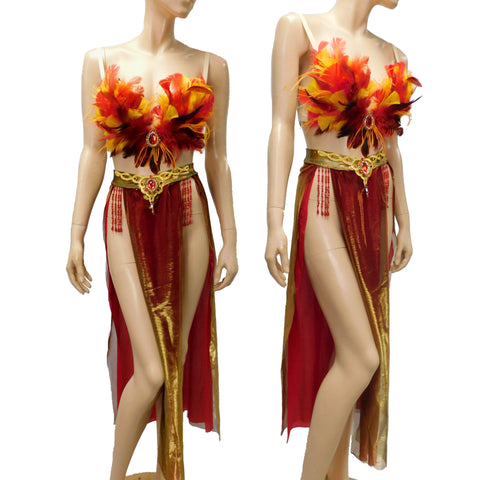 Red Phoenix Fire Feather Bra Halloween Dance Costume – L'Amour Le Allure