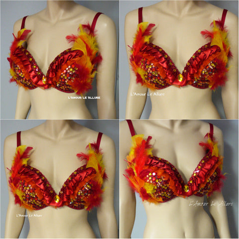  Girl On Fire Phoenix Fairy Rave Bra and Skirt Dress Halloween  Dance Costume : Handmade Products