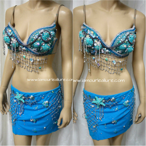 Mermaid Costume Bra and Skirt Mermaid Skirt Seashell Bra Purple Beaded Bra  Green Mermaid Skirt -  Finland