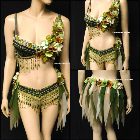 Woodland Green Forest Fairy Bra and Skirt Shorts Costume – L'Amour Le Allure