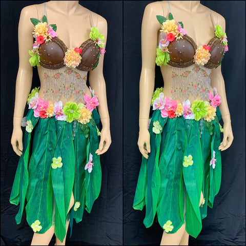 Hula Girl Genuine Authentic Coconut Bra Costume Bikini Top, Brown