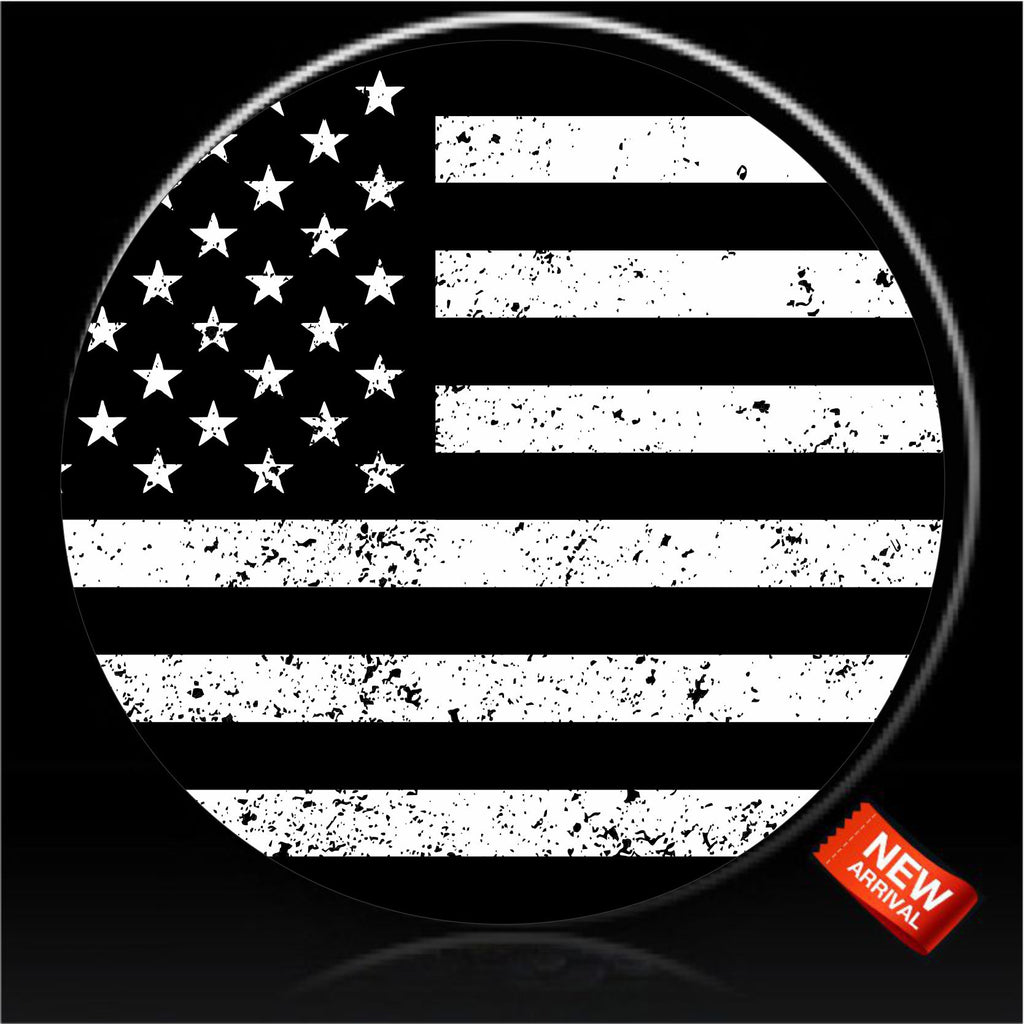 Large Spare Tire Cover Waving United States American Flag USA Black 35 Inch - 2