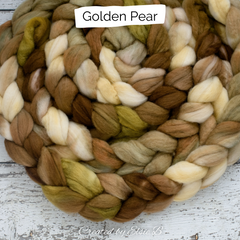 Golden Pear on spinning fiber 