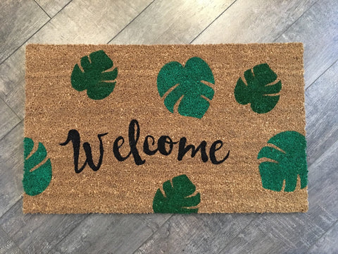 Welcome Leaves Doormat Hand Painted Customizable Welcome Mat Brigh