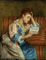 Mary Cassatt, Mrs. Duffee Seated on a Striped Sofa, Reading