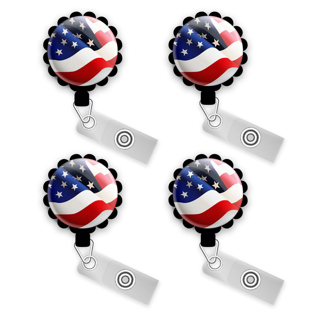 MERICA Shades Retractable ID Badge Reel • Patriotic 4th of July