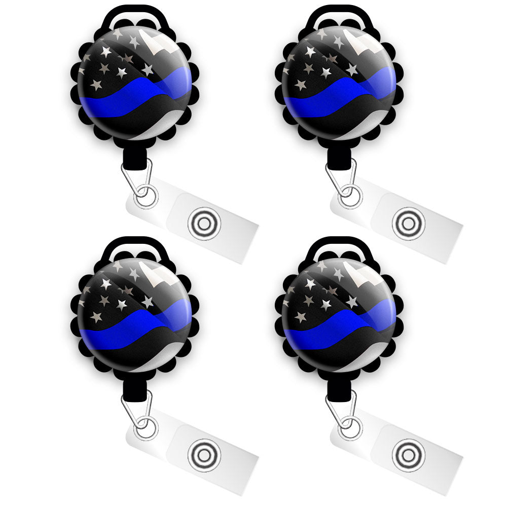 Thin Blue Line Symbolic Heart Retractable ID Badge Reel • Police